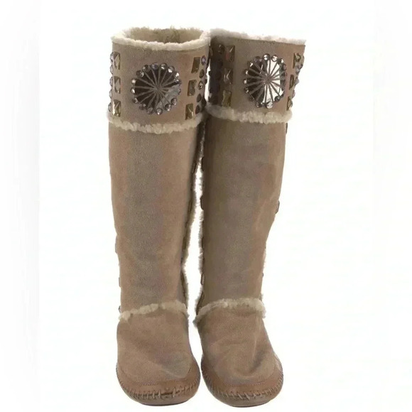 [US 7] TORY BURCH Suede Whipstitch Trim Mid Calf  Boots - Picture 3 of 16
